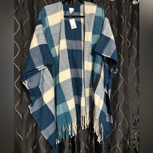 NWT blue & white poncho